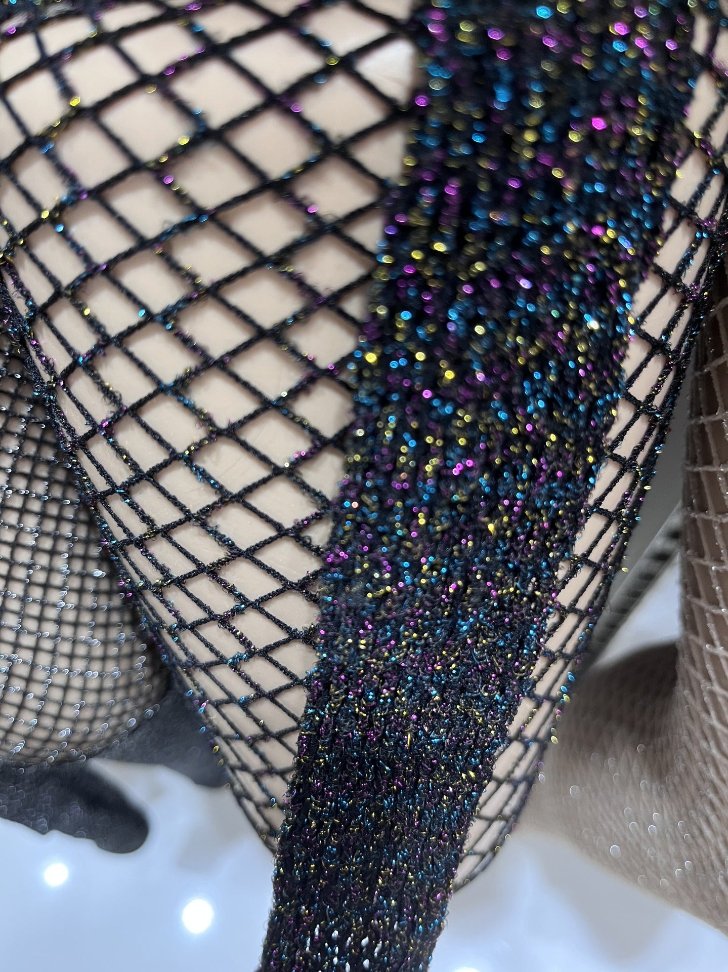 Image of European and American feminine gold and silver silk fishnet pantyhose gold wire mesh stockings silver silk mesh stockings bright silk stockings bright silk bottom stockings women